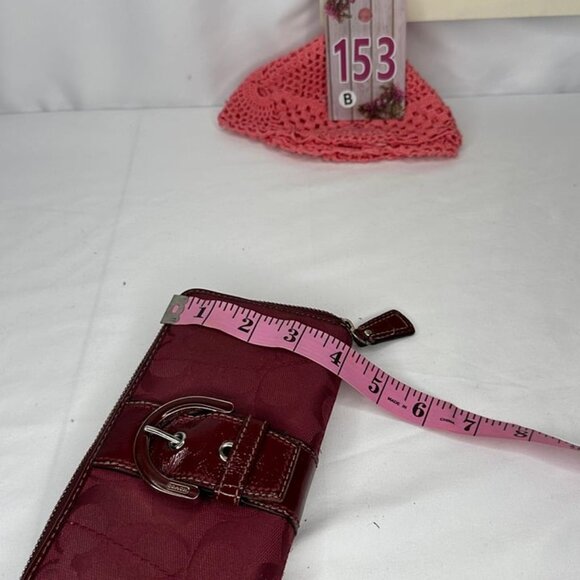 Coach Crimson Signature Monogram Fabric & Leather Accordion Zipper Wallet - Picture 11 of 12